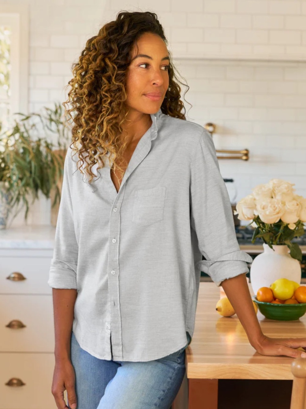 Frank & Eileen Gray EILEEN Relaxed Button Up Long Sleeve Shirt XS